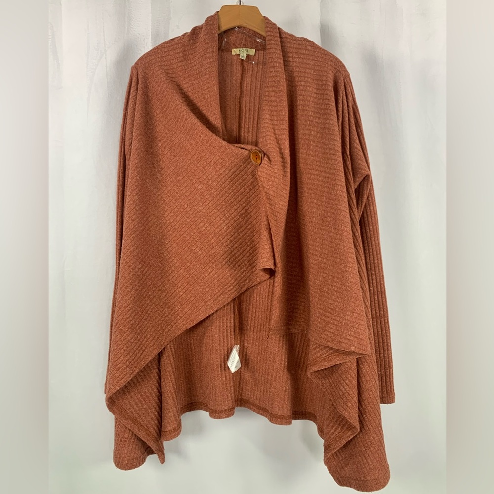 Waterfall Waffle Knit Burnt Orange Cardigan Wrap Button Sweater Kori Size S